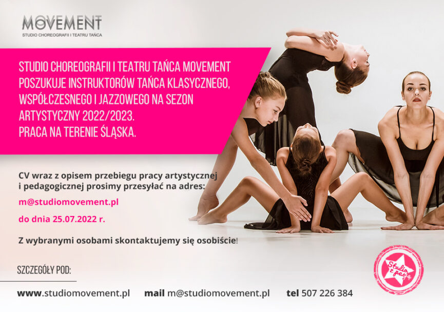 Zdjęcie: Praca dla instruktora tańca w Studiu Choreografii i Tańca Movement – sezon 2022/2023