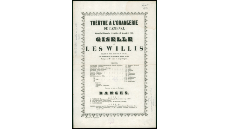 Afisz „Giselle” z 16 października 1850 z Teatru w Pomarańczarni w Łazienkach warszawskich, Polona