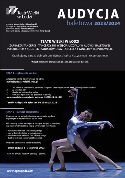 Zdjęcie: Teatr Wielki w Łodzi: Audycja baletowa na sezon artystyczny 2023/2024