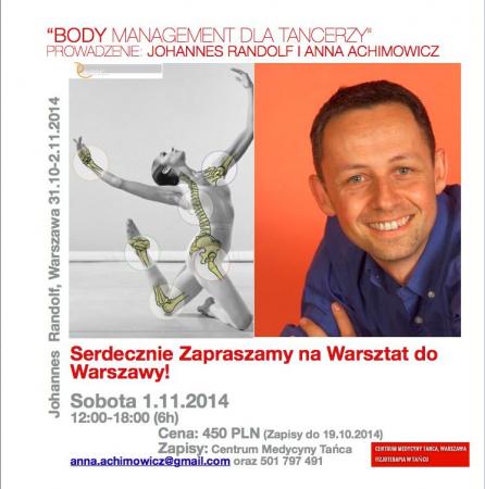 Zdjęcie: Warszawa: Warsztaty „Body Management dla tancerzy”. Prowadzenie: Johannes Randolf, Anna Achimowicz (asystentka)